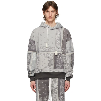 Shop Amiri Grey Oversized Bandana Reconstructed Hoodie In Blk