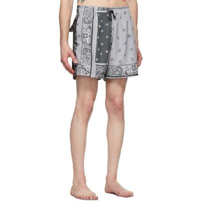 Shop Amiri Grey Bandana Reconstructed Swim Shorts In Black