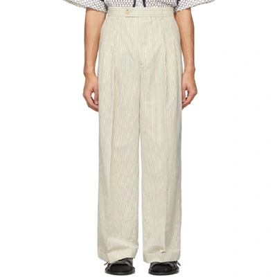 Shop Eckhaus Latta Off-white Pen Stripe Trousers In Penstripe