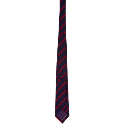 Shop Ralph Lauren Purple Label Navy And Red Silk Striped Tie In Navy.red