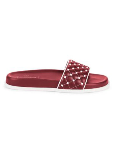Shop Valentino Rockstud Quilted Leather Slides In Red