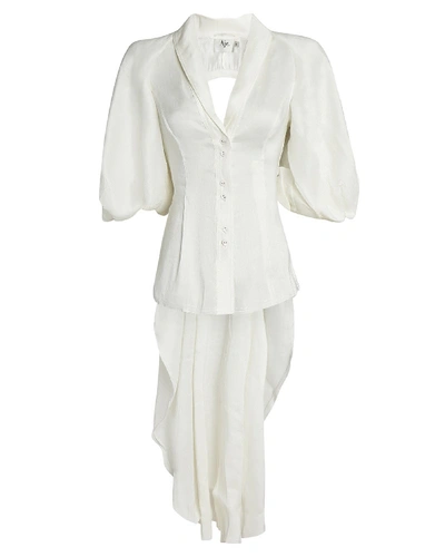 Shop Aje Allégro High-low Silk-linen Blouse In White