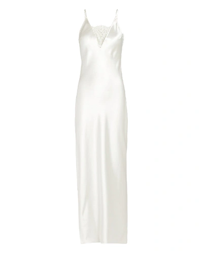 Shop Fleur Du Mal Silk Lace-trimmed Slip Gown In Ivory