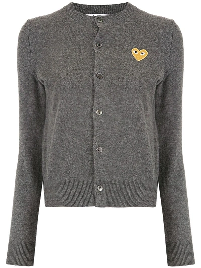 Shop Comme Des Garçons Play Logo-patch Knitted Cardigan In Grey