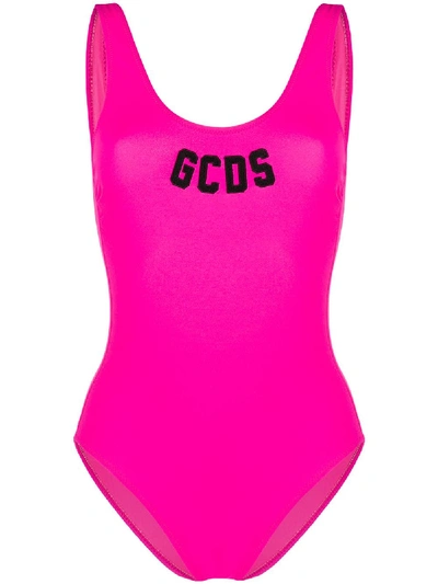 Shop Gcds Logo Print Swimsuit In Pink