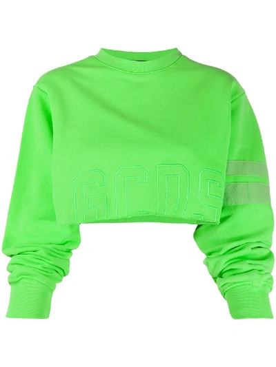 Shop Gcds Cropped Logo Sweatshirt In Green