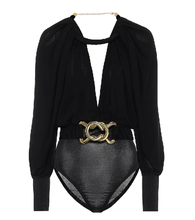 Shop Dodo Bar Or Embellished Stretch-crêpe Bodysuit In Black