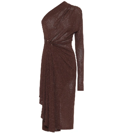 Shop Dodo Bar Or Ribbed-knit One-shoulder Midi Dress In Brown