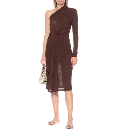 Shop Dodo Bar Or Ribbed-knit One-shoulder Midi Dress In Brown