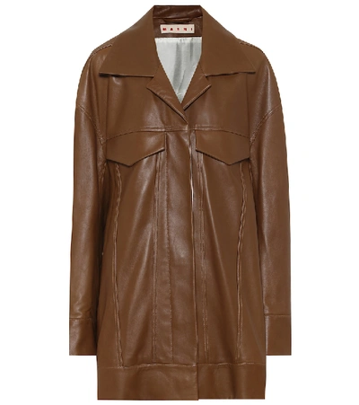 Shop Marni Leather Jacket In Brown