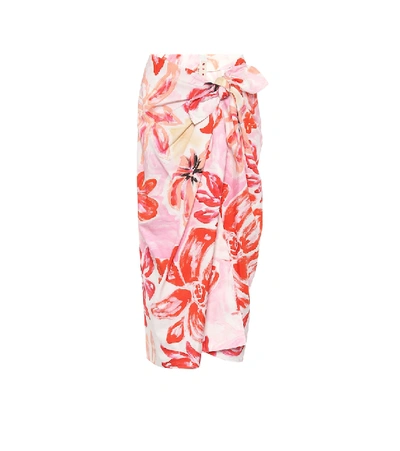 Shop Marni Floral Cotton-blend Midi Wrap Skirt In Pink