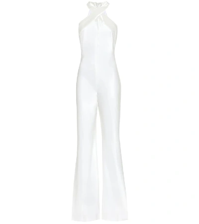 Shop Galvan Monaco Satin Bridal Jumpsuit In White