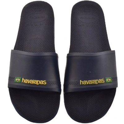Shop Havaianas Brazil Logo Sliders Navy