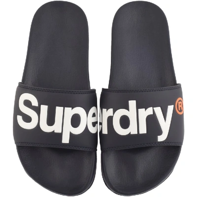 Shop Superdry Classic Pool Logo Sliders Navy