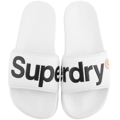 Shop Superdry Classic Pool Logo Sliders White