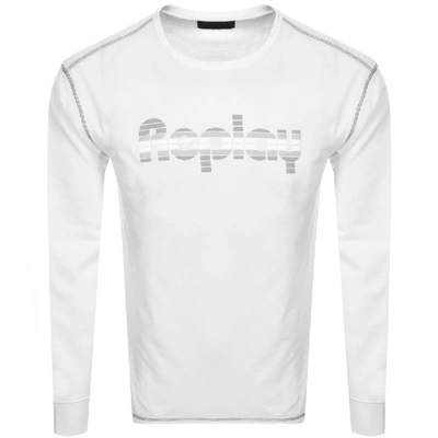 Shop Replay Crew Neck Logo Sweatshirt White