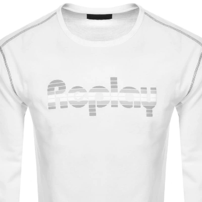 Shop Replay Crew Neck Logo Sweatshirt White