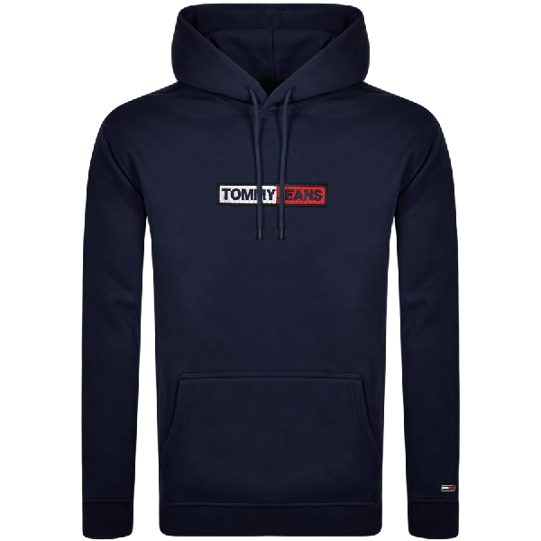 TOMMY JEANS Signature Embroidered Logo Hoodie Jumper in Navy