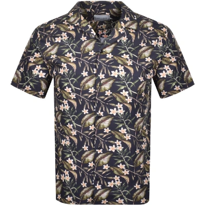 Shop Les Deux Latif Flower Short Sleeved Shirt Navy