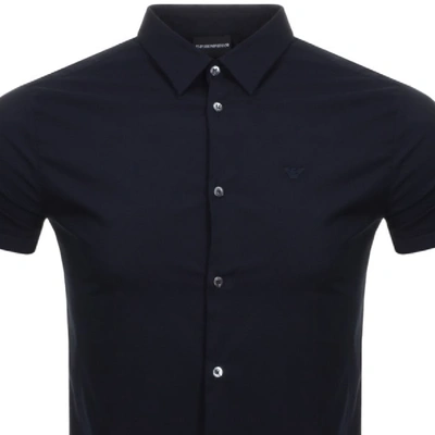 Shop Armani Collezioni Emporio Armani Short Sleeved Slim Fit Shirt Navy