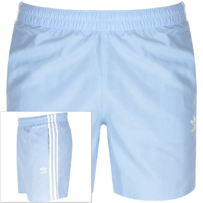 Shop Adidas Originals 3 Stripes Swim Shorts Blue