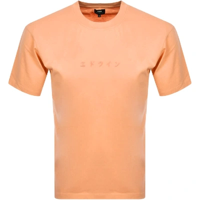 Shop Edwin Crew Neck Katakana Embroidery T Shirt Orange