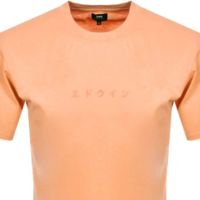 Shop Edwin Crew Neck Katakana Embroidery T Shirt Orange