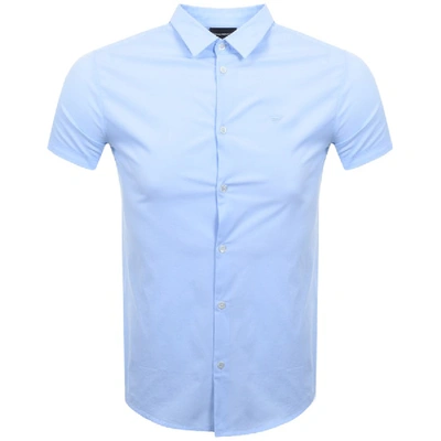 Shop Armani Collezioni Emporio Armani Short Sleeved Slim Fit Shirt Blue