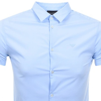Shop Armani Collezioni Emporio Armani Short Sleeved Slim Fit Shirt Blue
