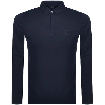 Shop Armani Exchange Long Sleeved Polo T Shirt Navy