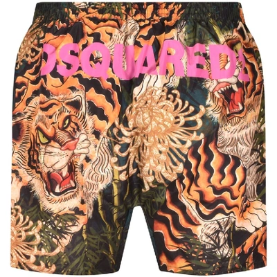 Shop Dsquared2 Tiger Print Swim Shorts Green