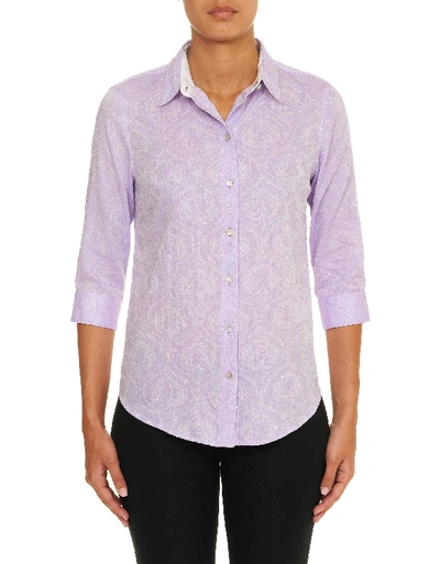 Shop Robert Graham Oria 3/4 Sleeve Shirt In Lavander