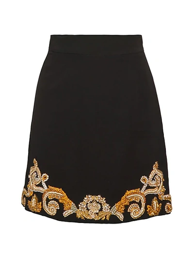 Shop Versace Embellished Cady Silk A-line Skirt In Black