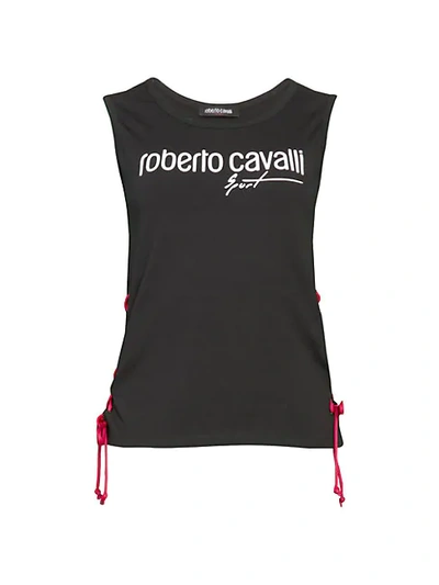 Shop Roberto Cavalli Lace-up Logo Tank Top In Black