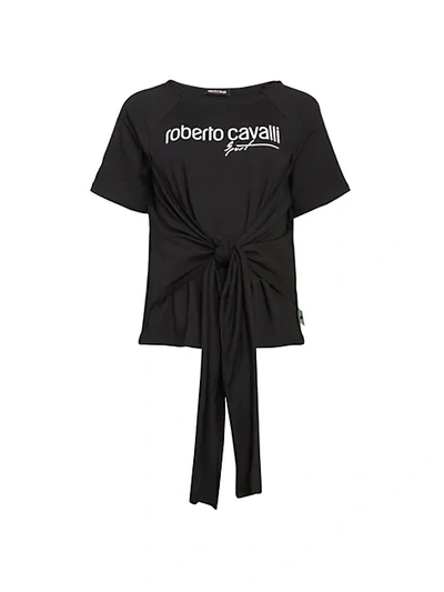 Shop Roberto Cavalli Tie-knot Logo T-shirt In Black