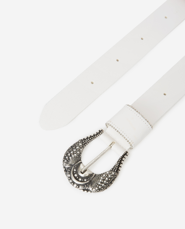 The Kooples White Leather Belt With Silver Buckle In Blc | ModeSens