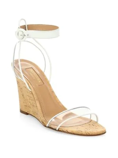 Shop Aquazzura Women's Minimalist Pvc & Leather Cork Wedges In White