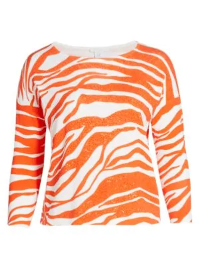 Shop Joan Vass, Plus Size Sequin Animal Sweater In Orange