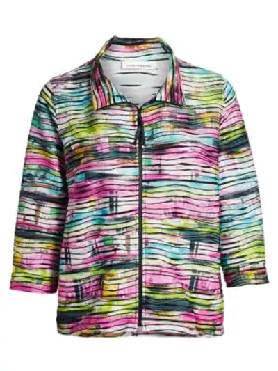 Shop Caroline Rose Fresh & Flirty Tie-dye Zip-front Knit Jacket In Multi Black