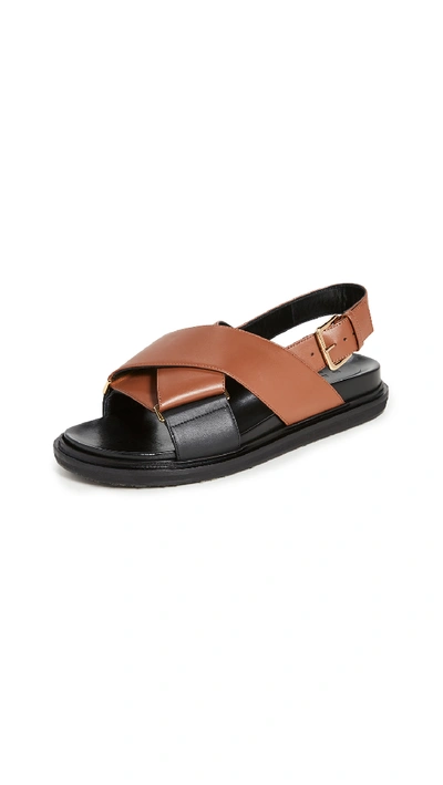 Shop Marni Crisscross Fussbett Sandals In Maroon/black