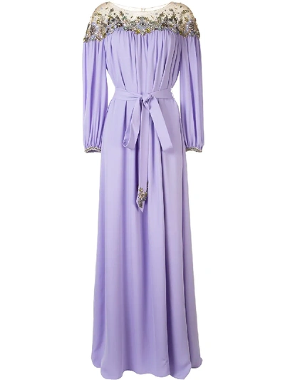 Shop Marchesa Embellished Kaftan Gown In Purple