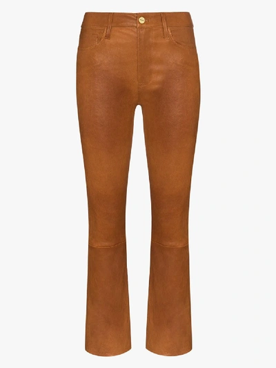 Shop Frame Le Crop Leather Trousers In Brown