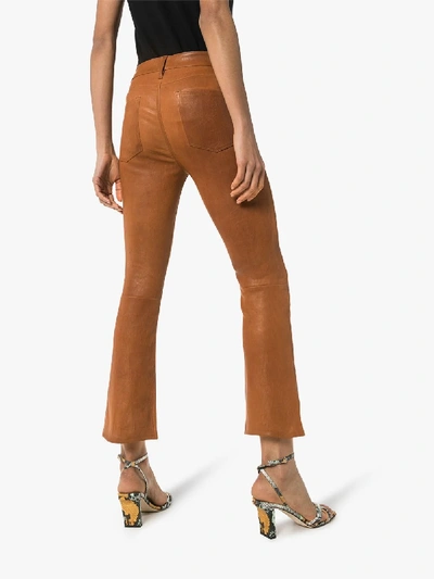Shop Frame Le Crop Leather Trousers In Brown