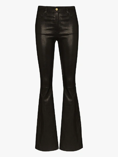 Shop Frame Denim Le High Flare Leather Trousers In Black