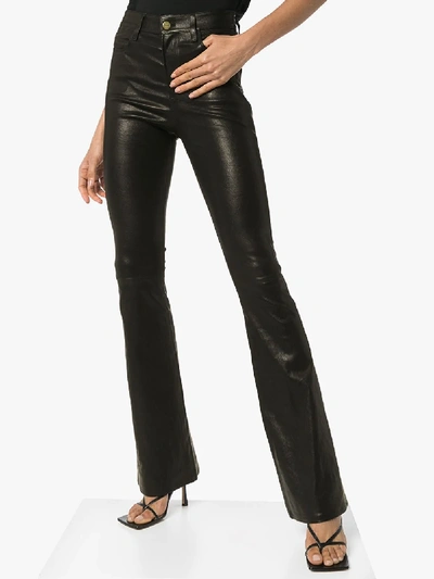 Shop Frame Denim Le High Flare Leather Trousers In Black