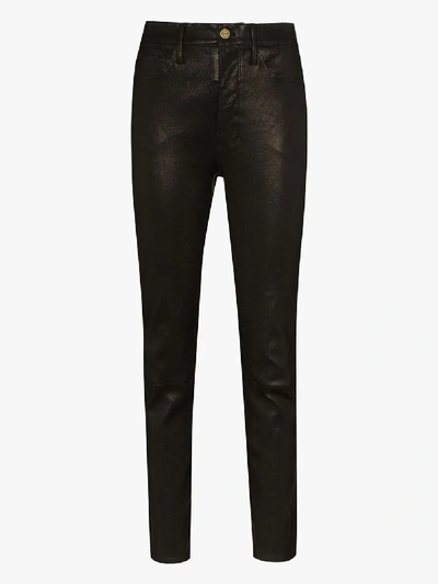 Shop Frame Le Sylvie High Waist Leather Trousers In Black