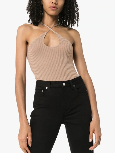 Shop Dodo Bar Or Cutout Ribbed Bodysuit In Neutrals