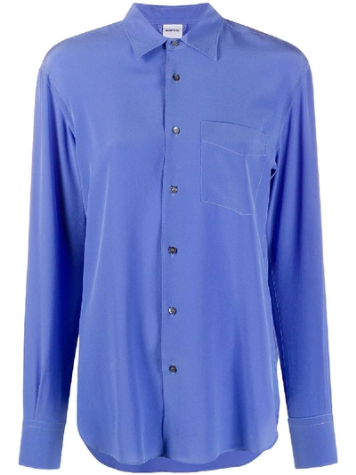 Shop Aspesi Silk Long Sleeve Shirt In Blue