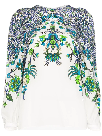Shop Givenchy Floral Print Silk Blouse In White