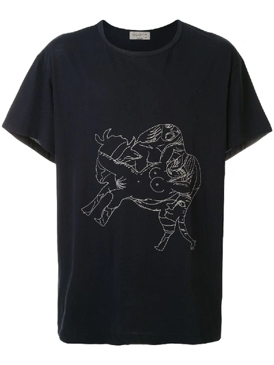 Shop Yohji Yamamoto Asakura Printed T-shirt In Blue